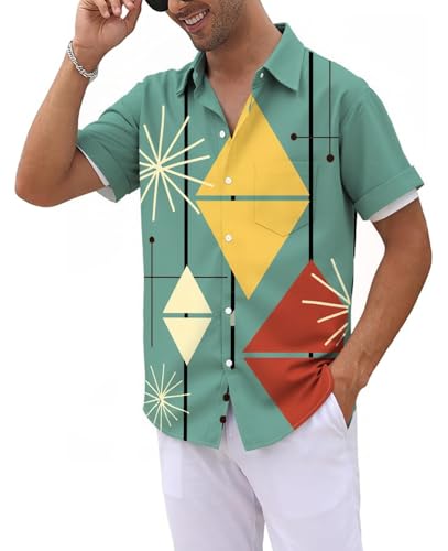 QIVICIMA Men's 50s Rockabilly Retro Bowling Shirt, A7-Retro, S