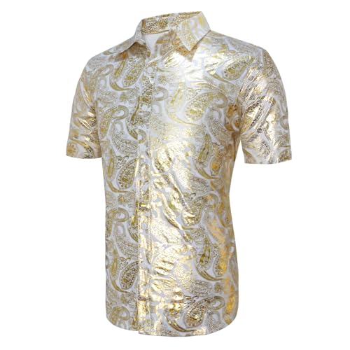CARUHIF Men's 70s Disco Shirt Retro Paisley Short Sleeve Shirts(Z3886BJ,L)