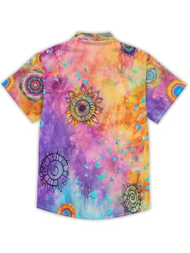 Tie Dye Hippie Shirts for Men Retro Vintage 60s 70s Peace Sign Funny Hawaiian Short Sleeve Button Down Shirts Rainbow