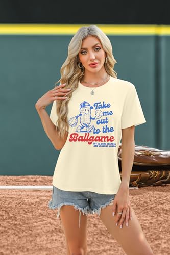 ALLTB Baseball Shirts Women Funny Baseball Mom Shirt Ballgame Graphic Tshirt Game Day Fan Tee Casual Short Sleeve Top Apricot