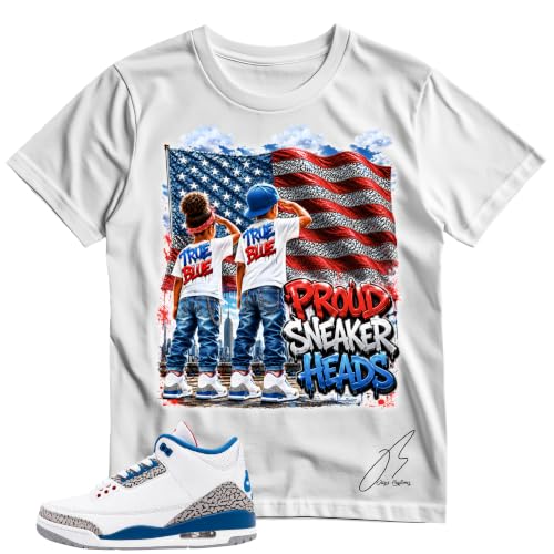 Shirt to Match 3 True Blue/Cement,Salute Shoe Coordinating Graphic Tee, Best Gift, Mens Clothing, Unisex Tops (US, Alpha, XX-Large, Regular, Regular, White)