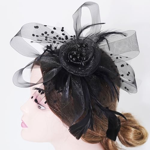 Fascinators Hats 20s 50s Pillbox Hat Cocktail Tea Party for Women (Black, One Size)