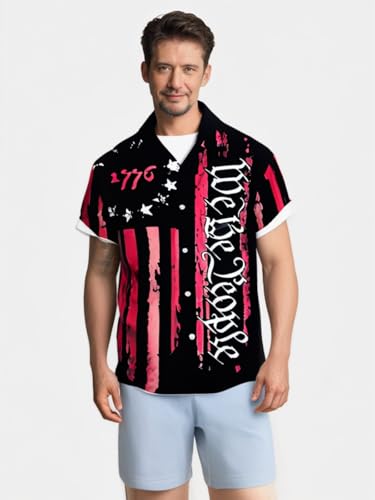 DUBMA USA Shirt Retro Short Sleeve Casual Button Down Bowling Shirts