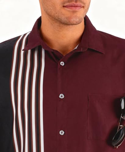 KYKU Vintage Bowling Shirt Retro Button Up Shirts for Men 1950s Short Sleeve Mens Clothes Wine Red M