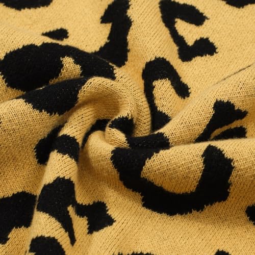 OXKNIT Men's Retro Polo Shirts 1960s Mod Style Vintage Shirts Knitted Polo Shirts V-Neck Leopard Shirt