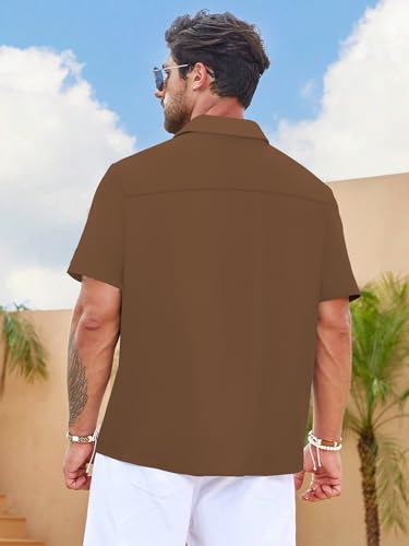 Generic Men's Vintage Bowling Shirts Short Sleeve Vintage Casual Printed Summer Beach Short Sleeve Button Down Shirt, Large, 0407 Brown