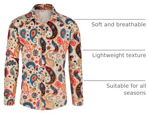 Eunchaes Men 70s Disco Shirt Floral Paisley top retro costume(Z3737YE,3XL)