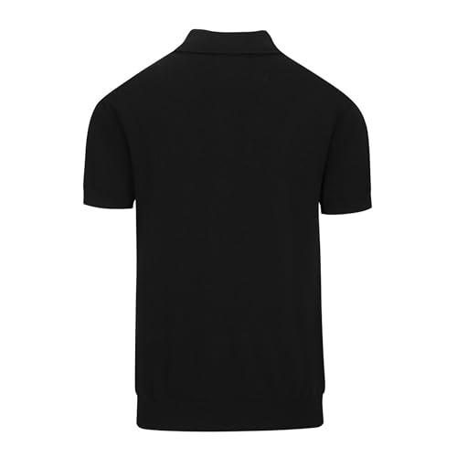 OXKNIT Men's Knit Short Sleeve Shirts Button Down Vintage Embroidery Bird and Flower Pattern Black Polo Shirt Knitwear