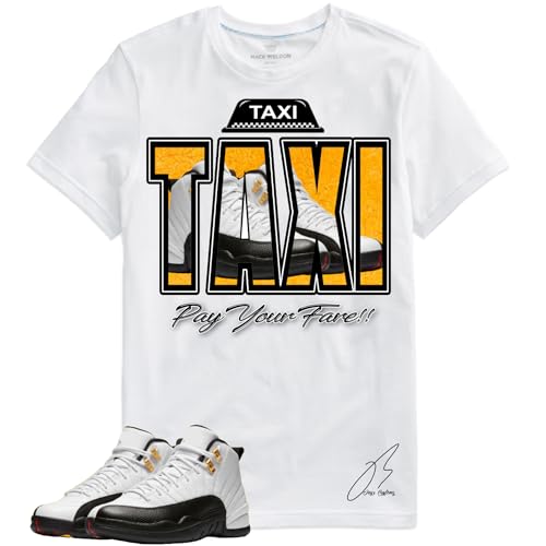 Shirt to Match 12 Taxi/Black White, Taxi Shoe Coordinating Graphic Tee, Best Gift, Mens Clothing, Unisex Tops (US, Alpha, Large, Regular, Regular, White)