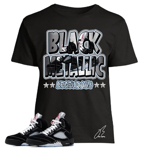 Shirt To Match 5 Black Metallic Reimagined, 23 Sneaker Graphic Tee, Best Gift, Birthday, Mens Clothing (Black, XXXL)