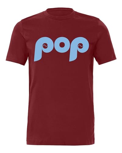 Pop Dad Baseball T-Shirt, Men's Baseball Spring Training Shirt, Retro "Pop" Dad T-Shirt, Christmas T-Shirt, Fathers Day Gift, Fun Gift for Grandpa or Husband (Cardinal / Baby Blue Print, Adult Unisex Shirt / XL)