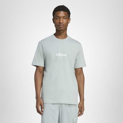 adidas Men's Essentials Linear Single Jersey T-Shirt, Wonder Sage/White, Large