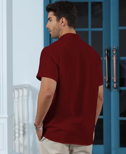 KYKU Mens Retro Bowling Shirts 50s Costume Men Shirt Short Sleeve Button Up Casual Wine Red 3X-Large