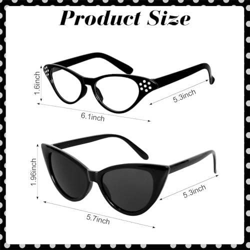 Fumwase 7PCS 1950s Costume Accessories for Women Cat Eye Glasses Hair Accessories Earring Bracelet Necklace Scarf for Halloween (Black)