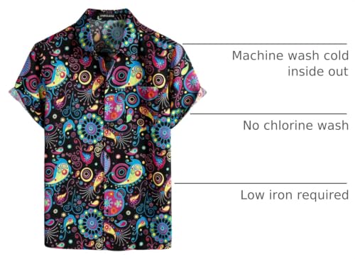 PARKLEES Men's Linen 70s Hippie Style Floral Print Shirt Short Sleeve Button Down Hawaiian Shirts Multicolor Large