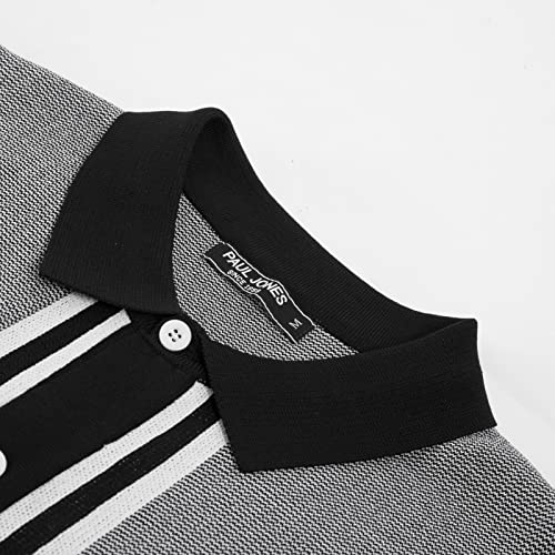 Men's Retro Polo Shirts Vintage Stripes Lapel Collar Knit Shirts Black S
