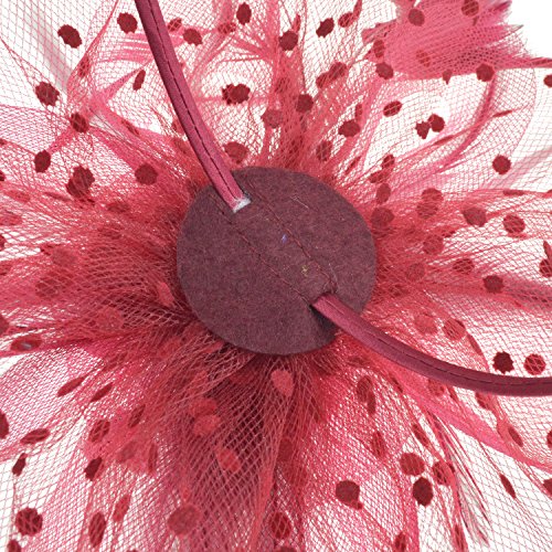DRESHOW Fascinators Hat Flower Mesh Ribbons Feathers on a Headband and a Clip Tea Party Headwear for Girls and Women