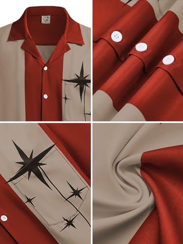 Hardaddy Men's Vintage Bowling Shirt 1950s Short Sleeve Casual Button Down Summer Beach Camp Collar Shirts Crimson XL