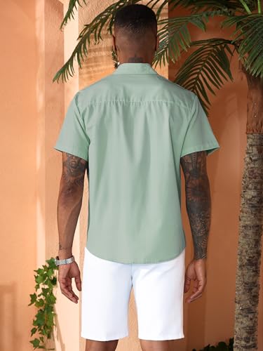 YKR Mens Hawaiian Shirts Short Sleeve Button Down Bowling Shirts Retro Summer Tropical Beach Casual Dress Shirt for Men LightGreen S