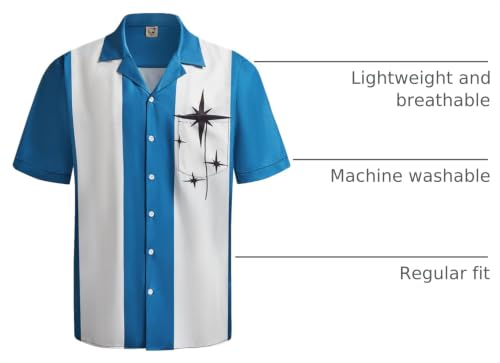 Hardaddy Men's Vintage Bowling Shirt 1950s Short Sleeve Casual Button Down Summer Beach Camp Collar Shirts Aqua Blue XL