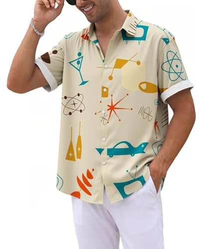 QIVICIMA Men's 50s Rockabilly Retro Bowling Shirt, A6-Retro, L