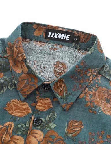 TIXMIE Mens Floral Hawaiian Shirt Short Sleeve Button Down Retro Shirts