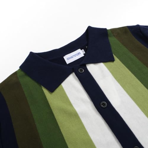 OXKNIT Men’s Knitted Vintage Polo, Gradient Stripe Short Sleeve Retro Polo Shirt for Men 60s&70s