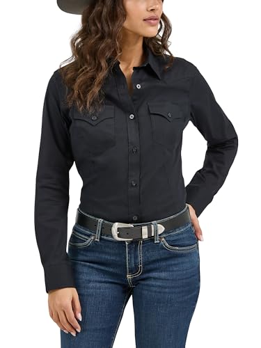 Wrangler Western Women's Retro Button-Down Shirt, Black, Medium