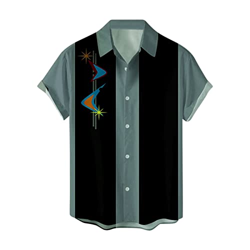 Men's Vintage Bowling Shirts 1950s Retro Casual Button Down Shirts Rockabilly Style Short Sleeve Regular Fit Hawaiian Shirts