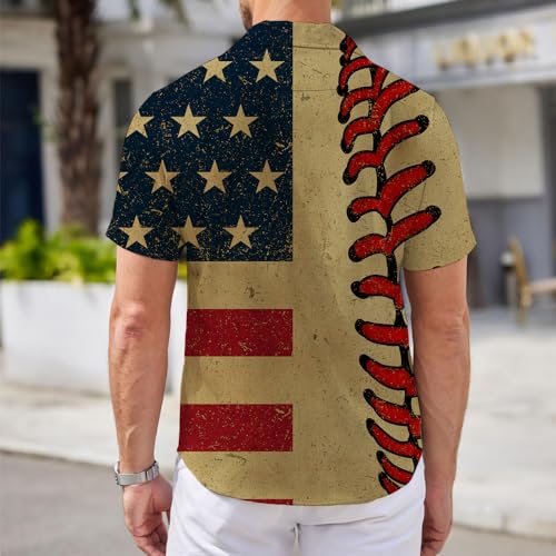 Vintage Baseball Mens Funny Hawaiian Shirts 3D Graphic Button Down Short Sleeve Tropical Holiday Beach Aloha Shirt