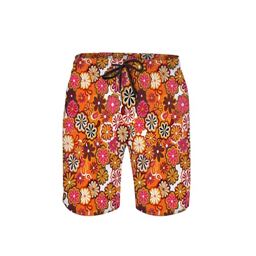 QWEHHEVG 70s Disco floral patterns Men's Button Shirt Beach Shorts Set, Hawaiian Short Sleeve Shirt Quick Dry Beach Shorts 2 Pcs with Bucket Hat