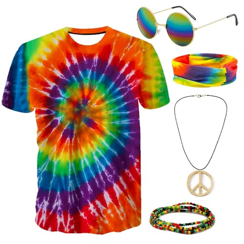 Gionforsy Hippie Costume Outfit for Men Women 60s 70s Costume Accessories