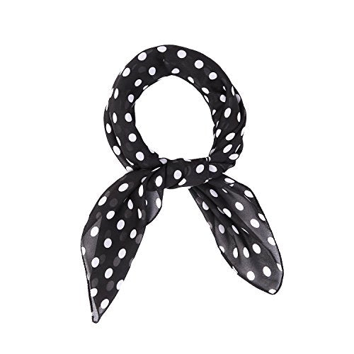 MissShorthair 50s Chiffon Scarf Sheer Square Neck Head Scarf for Women, A Black & White Dot