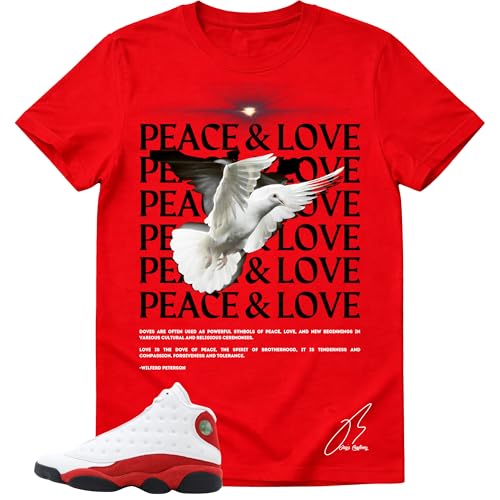 Shirt to Match 13 Chicago/True Red, Peace Shoe Coordinating Graphic Tee, Best Gift, Mens Clothing, Unisex Tops (US, Alpha, Large, Regular, Regular, Red)