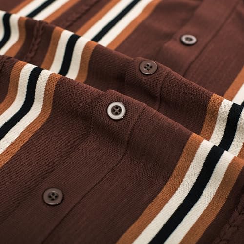 PJ PAUL JONES Mens Vintage Button Down Knitted Polo Shirt Dark Coffee L