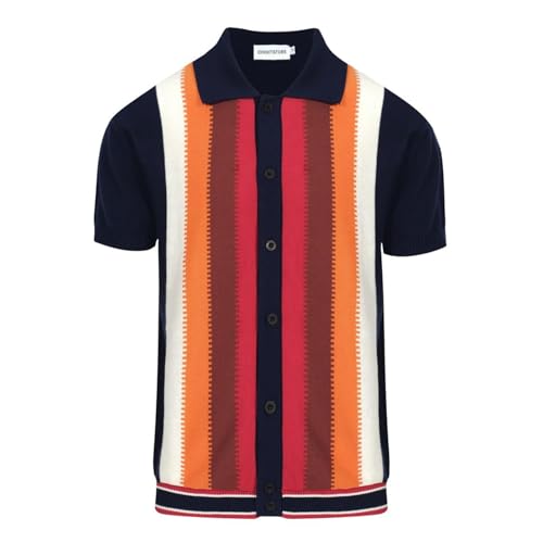 OXKNIT Men’s Knitted Vintage Polo, Gradient Stripe Short Sleeve Retro Polo Shirt for Men 60s&70s