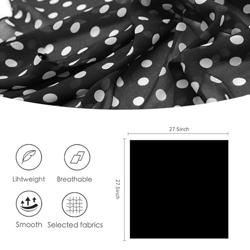 MissShorthair 50s Chiffon Scarf Sheer Square Neck Head Scarf for Women, A Black & White Dot