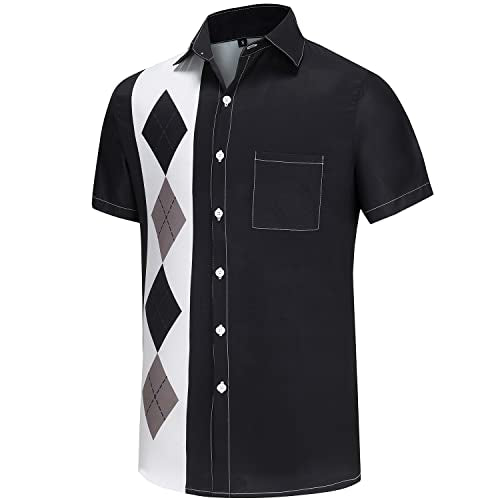 KYKU Vintage Bowling Shirt for Men Rockabilly Button Up Shirt 50s Retro Tee