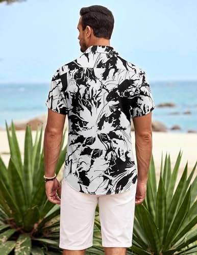 COOFANDY Short Sleeve Button Down Shirt for Men Hawaiian Aloha Shirts Casual Beach Shirt Vintage Bowling Shirts Black