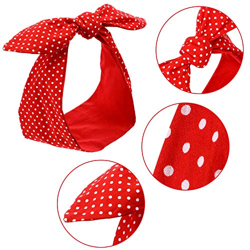Hicarer Red Polka Dot Headband Vintage Wired Hairband with Twist Bow Wide Bandana Retro 50s Hair Accessories Cosplay Throwback Costume for Women 1950s Dance Party(Red,Small Dots)