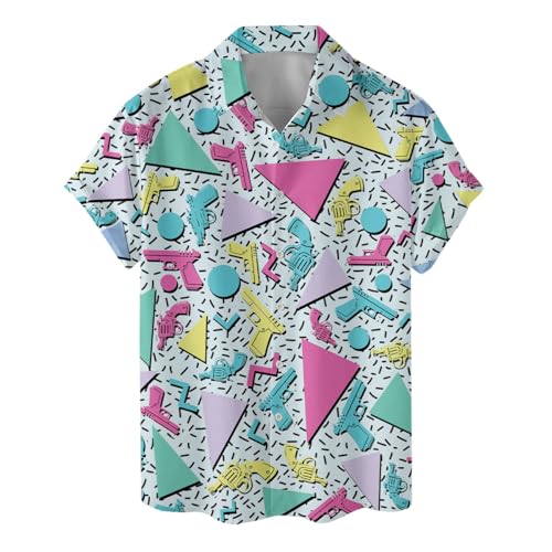 ACEPrints Retro Colorful Gun Hawaiian Shirts for Men Casual Bowling Shirt Mens Hawaiian Shirts Short Sleeve Button Down Shirt Men
