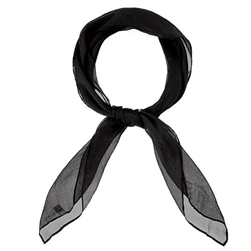MissShorthair 50s Chiffon Scarf Sheer Square Neck Head Scarf for Women, B Black