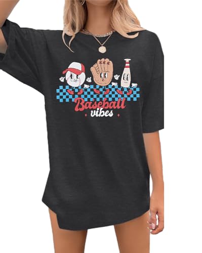 MOUSYA Baseball Shirts Women Oversized Baseball Mom Tshirt Baseball Heart Graphic Tee