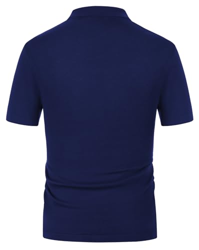 Men's Vintage 70s Polo Shirts Casual Short Sleeve Bowling Shirt Navy/Gold M