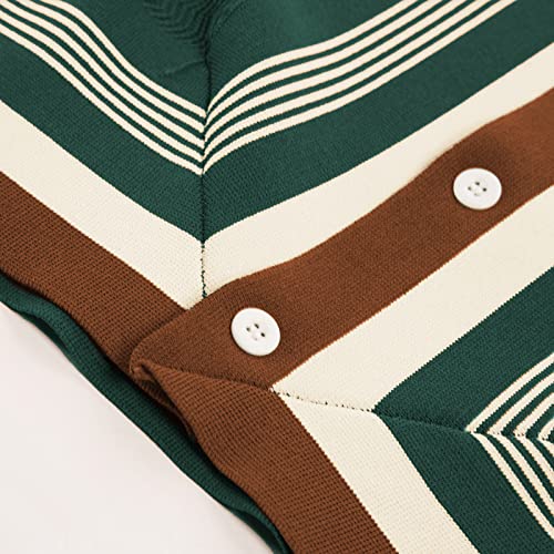 PJ PAUL JONES 70s Clothes for Men Retro Sweater Polo Shirts Striped Summer T-Shirts Dark Green L