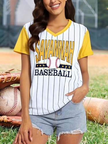 Baseball Jersey Women Baseball Player T Shirt Game Day Fan Graphic Tee Funny Stripe Jersey V Neck Short Sleeve Tops