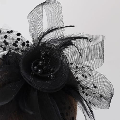 Fascinators Hats 20s 50s Pillbox Hat Cocktail Tea Party for Women (Black, One Size)