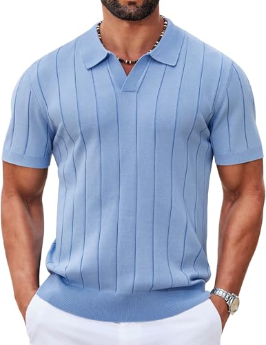 COOFANDY Mens Polo Shirts Short Sleeve Casual Knit Polo Shirt Vintage Golf T Shirts Old Money Tops
