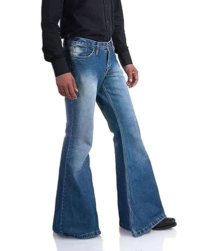 Men's Vintage Bell Bottom Jeans 60s 70s Outfits for Men,Mens Bell Bottoms Disco Pants Flared Jeans Bule