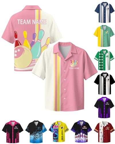 Custom Bowling Shirt for Men Women Personalized Name Bowling Jersey Casual Hawaiian Shirts Customized Retro Polo, S27